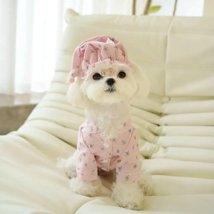 Dog Clothes Cat Stars Print Pajamas Puppy Comfortable Soft Shirt Cat Kawaii Outfits  Set Cute Shirt Pet Pajamas Costume With Hat