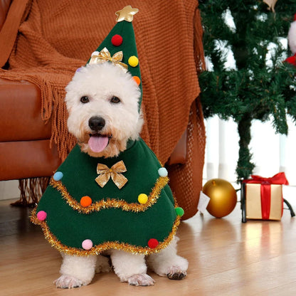 2025 Christmas Pet Clothes Christmas Tree Pet Cape Shawl Dog Transformed Into New Year Holiday Gifts New Puppy Cosplay Clothes