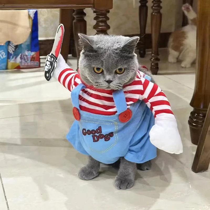 Funny Cat Clothes Halloween Cosplay Costumes For Small Medium Dog Cats Creative Pet Party Kitten Jumpsuits Soft Warm Cat Coat