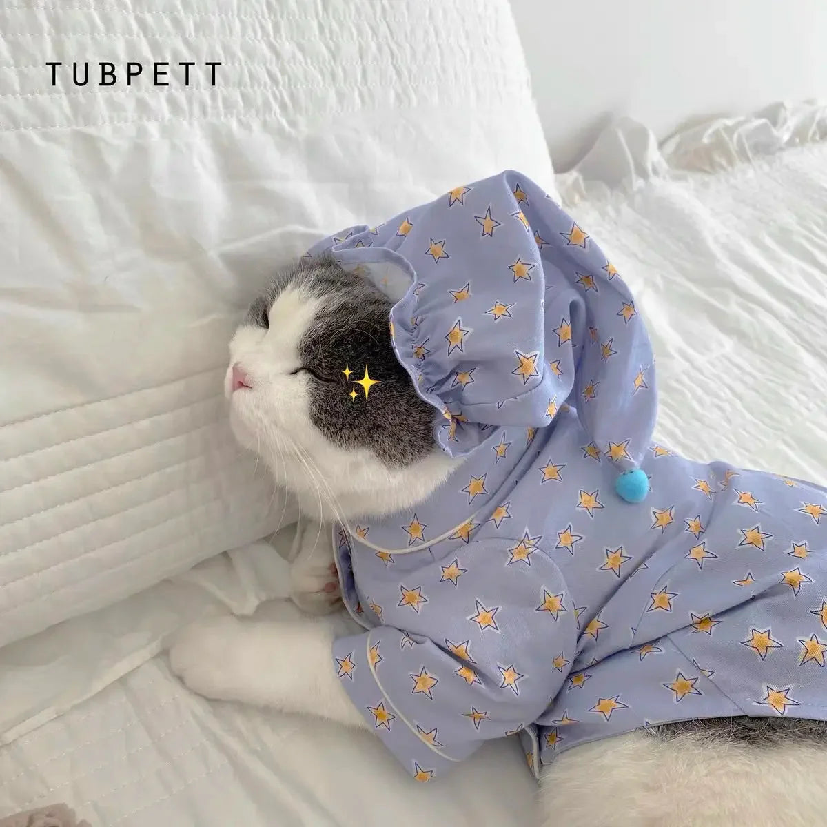 Dog Clothes Cat Stars Print Pajamas Puppy Comfortable Soft Shirt Cat Kawaii Outfits  Set Cute Shirt Pet Pajamas Costume With Hat
