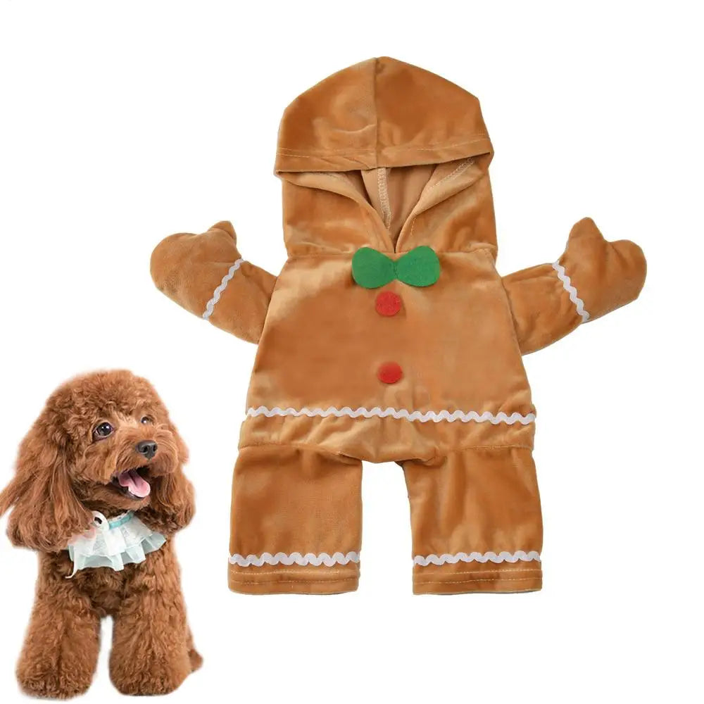 Pet Clothes Christmas Walking Gingerbread Man Pet Costume Cosplay  Warm Soft Hoodie  Dogs Puppy Pets Sweater for Autumn winter