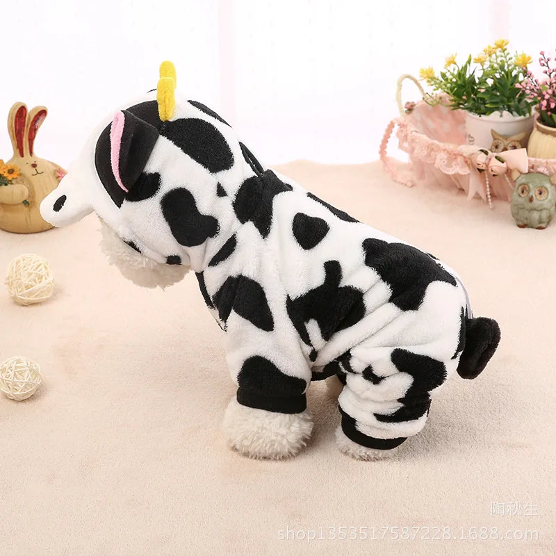 Cow Dog Costume Funny Halloween Dog Costume, Winter Warm Outfits for Small Medium Dogs