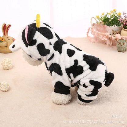 Cow Dog Costume Funny Halloween Dog Costume, Winter Warm Outfits for Small Medium Dogs