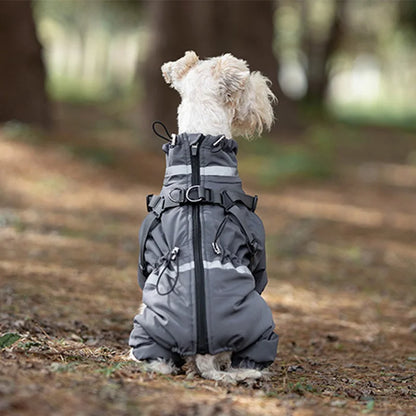 Dog Clothes Winter Warm Overalls Small Medium Dog Jumpsuit Cotton Jacket Thicken Padded Coat with Harness Adjustable Reflective