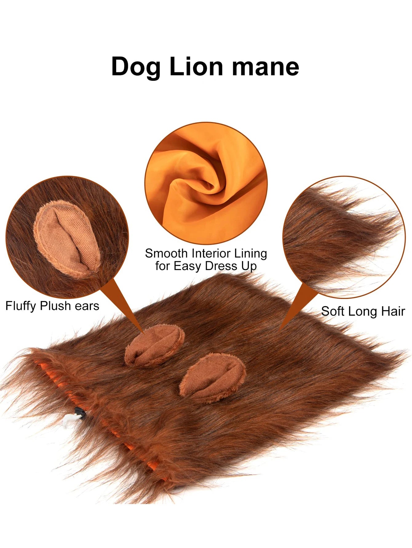 Lion Mane Dog Costume Lion Wig Halloween Costume with Ears and Tail Suitable for Medium to Large Dog Neck Circumference up to 80