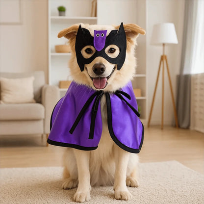 Adjustable Dog Halloween Costume Cartoon Decorative Dog Wizard Cape Bat with Face Mask Pet Transformation Costume