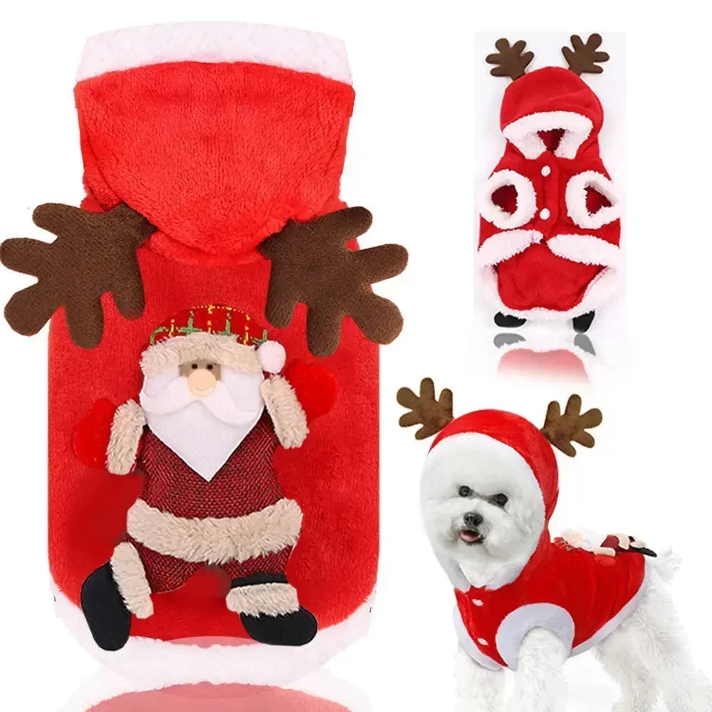 Christmas Pet Santa Costume Warm Flannel Hooded Jacket Winter Clothing For Small Dogs Cats Chihuahua Yorkshire Terrier Apparel