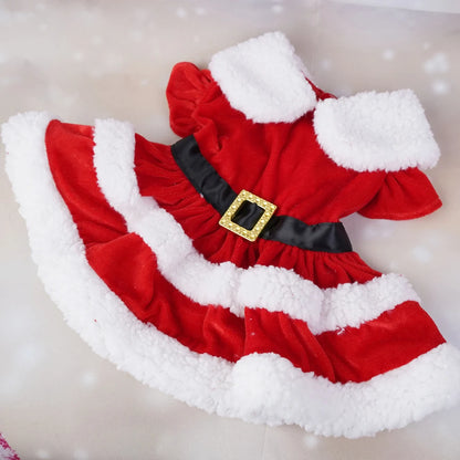 Puppy Fancy Dress Christmas Clothes for Small Dogs Xmas Tree Designer Puppy Skirts with Faux Fur Collar Red
