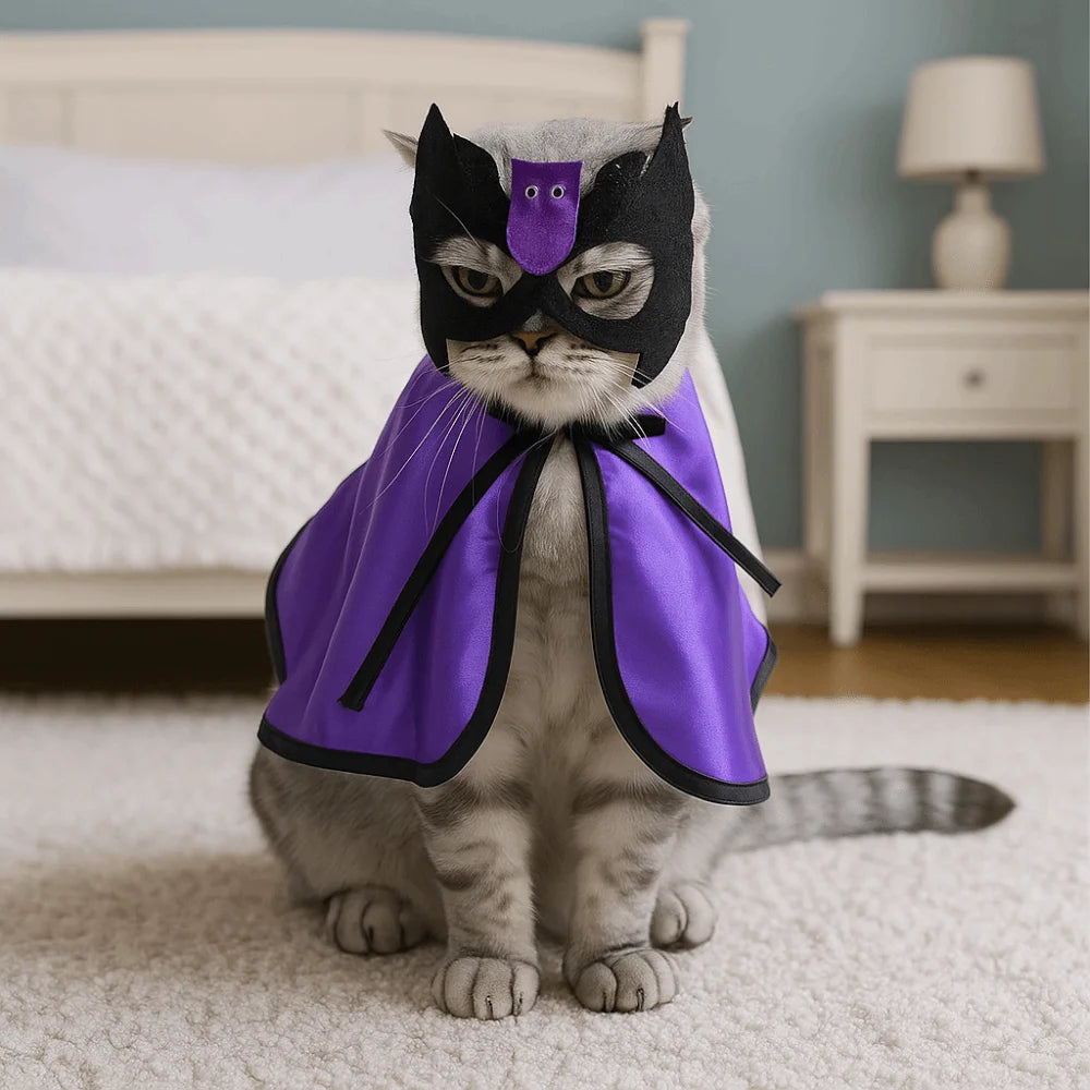 Adjustable Dog Halloween Costume Cartoon Decorative Dog Wizard Cape Bat with Face Mask Pet Transformation Costume