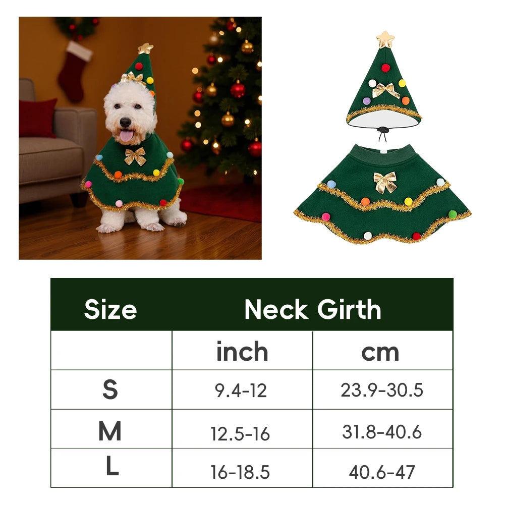 2025 Christmas Pet Clothes Christmas Tree Pet Cape Shawl Dog Transformed Into New Year Holiday Gifts New Puppy Cosplay Clothes