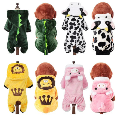 Cartoon Animal Dog Cat Costume Small Dogs Cat Winter Warm Pet Jumpsuit Pajama for Yorkies Poodle Overalls Puppy Mascotas Clothes