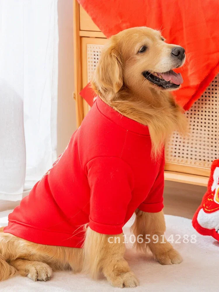 Winter Clothes For Large Medium Dogs Warm Red Hoodies Girl Sweatshirt Sweater New Polar T-shirt Eve Years Pets Outfit Fleece Boy