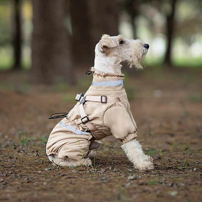 Dog Clothes Winter Warm Overalls Small Medium Dog Jumpsuit Cotton Jacket Thicken Padded Coat with Harness Adjustable Reflective