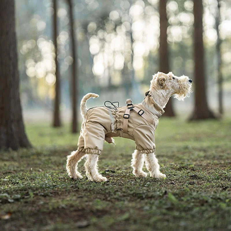 Dog Clothes Winter Warm Overalls Small Medium Dog Jumpsuit Cotton Jacket Thicken Padded Coat with Harness Adjustable Reflective