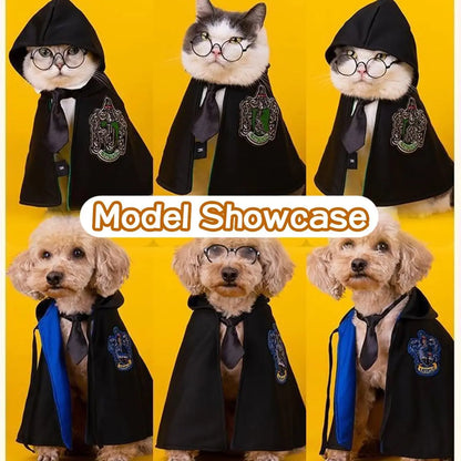 Dog Costume Pet Cat Cosplay Cloak College Pet Clothes Small Magic Cloak Spring and Autumn Clothes Glasses Necktie Dog Pet Shawl