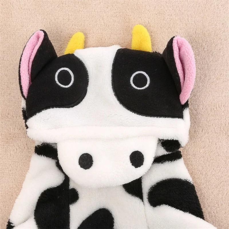 Cow Dog Costume Funny Halloween Dog Costume, Winter Warm Outfits for Small Medium Dogs