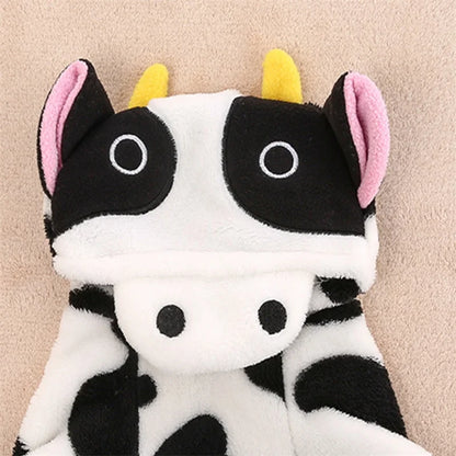 Cow Dog Costume Funny Halloween Dog Costume, Winter Warm Outfits for Small Medium Dogs