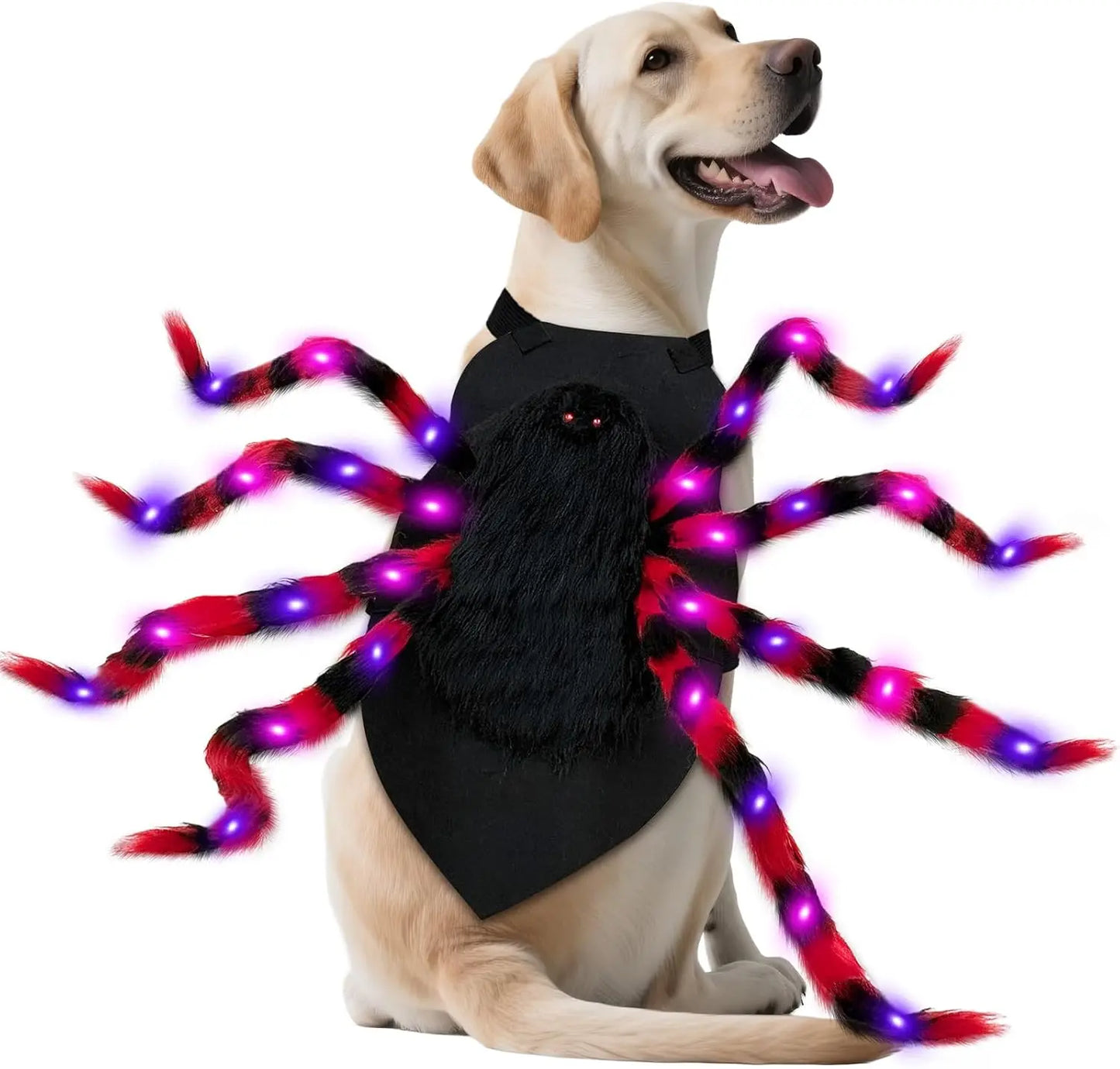 Large Dog Halloween Costume Spider Costume with LED Purple Lights Funny for Dogs Pets Clothes Puppy Outfits Cosplay Party Decor