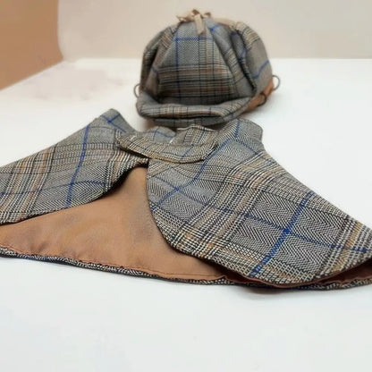 Funny Pet Detective Costume Set Sleeveless Handsome Pet Sherlock Holmes Cloak Charming Cool Dog Halloween Costume Small Animal