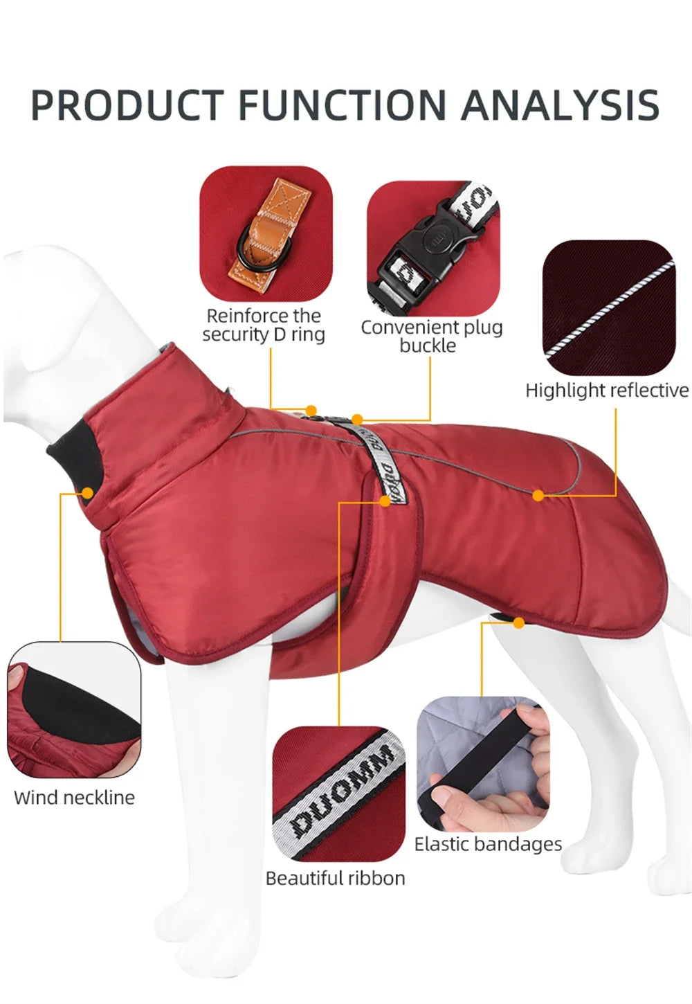 Winter Warm Dog Clothes For Medium Large Dogs Reflective Windproof Pet Thicken Down Jacket Labrador French Bulldog Coat Outfits