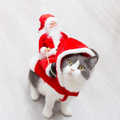 Christmas Pet Clothes Santa Sitting on Back Winter Dog Costume Cosplay Outfit for Small Medium Large Dogs Cats Party Dressing up