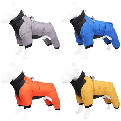 New dog four-legged clothes, warm winter clothes, windproof puppy pet cotton-padded clothes, thickened dog clothes